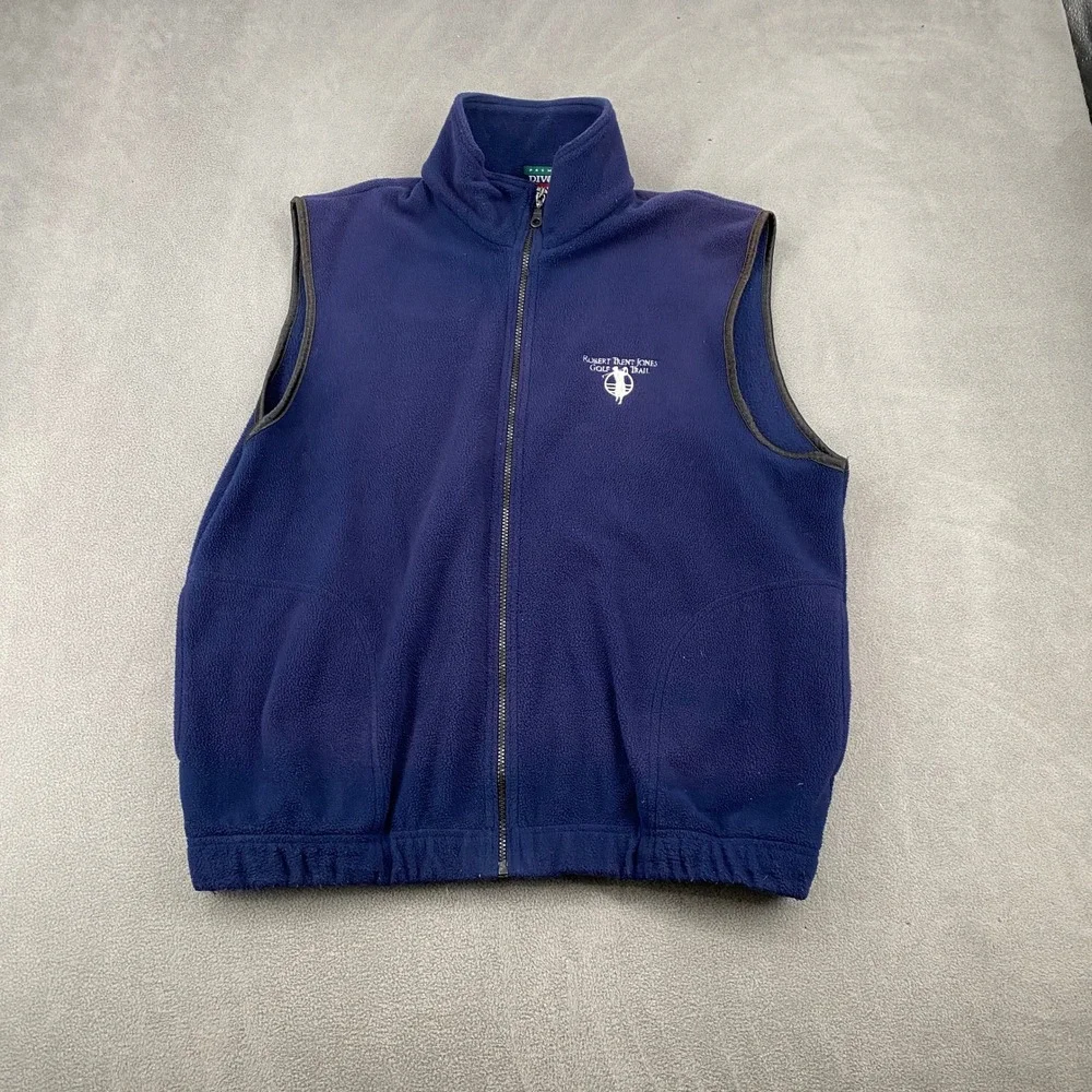 Divots Premium Mens Navy Blue Fleece Vest Robert Trent Jones Golf Trail Large